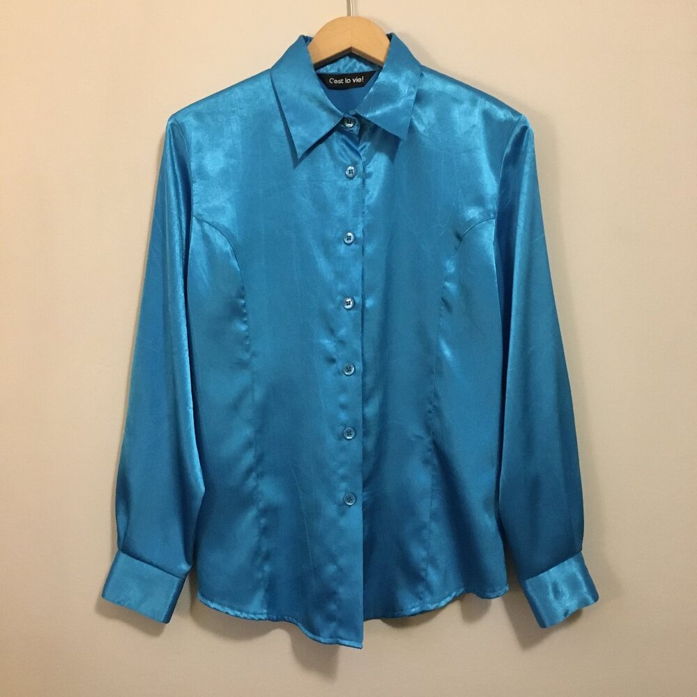 Disco 70s Vintage Made in Canada Satin Button Up Dress Shirt M